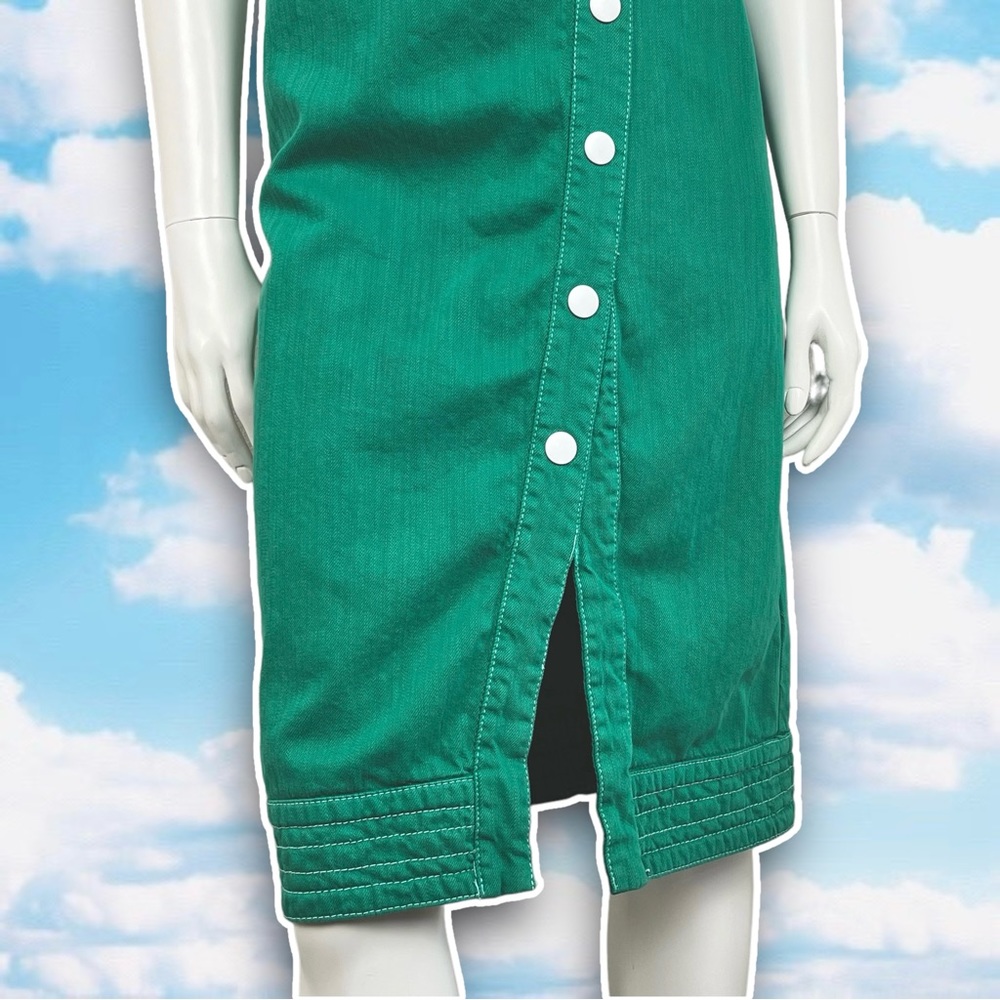 ANTHROPOLOGIE Maeve Elizabeth Button-Front Dress Green Christmas Retro Career - Picture 5 of 10
